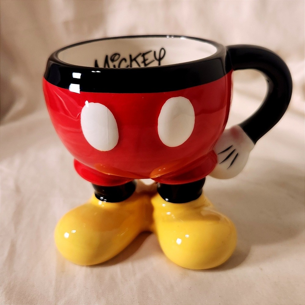 Disney Parks Mickey Mouse Pants Shoes 3D Ceramic Coffee Mug Red Yellow Black